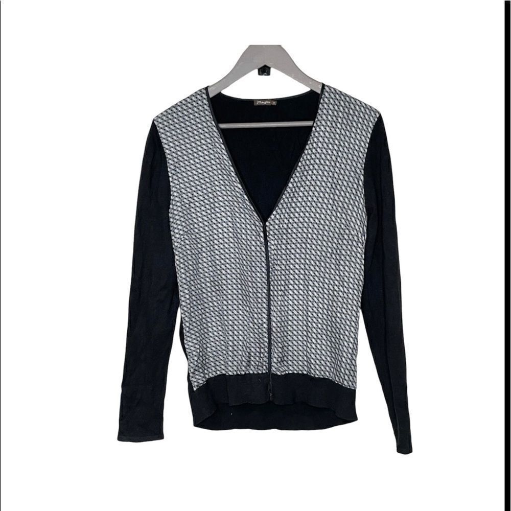 J. McLaughlin Black Cotton Modal Cardigan with snap Button Silk Front Panel